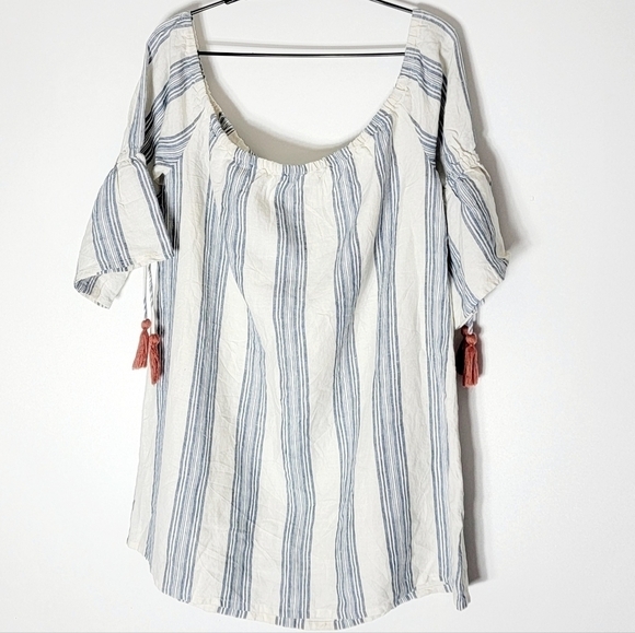 Revolve Tularosa Linen Elastic Off The Shoulders Striped Sara Dress Size M - Picture 2 of 9